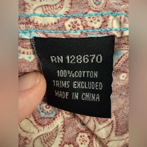 Cowgirl Hardware Red Paisley Western Shirt XL Pearl Snap Cotton - Picture 4 of 5